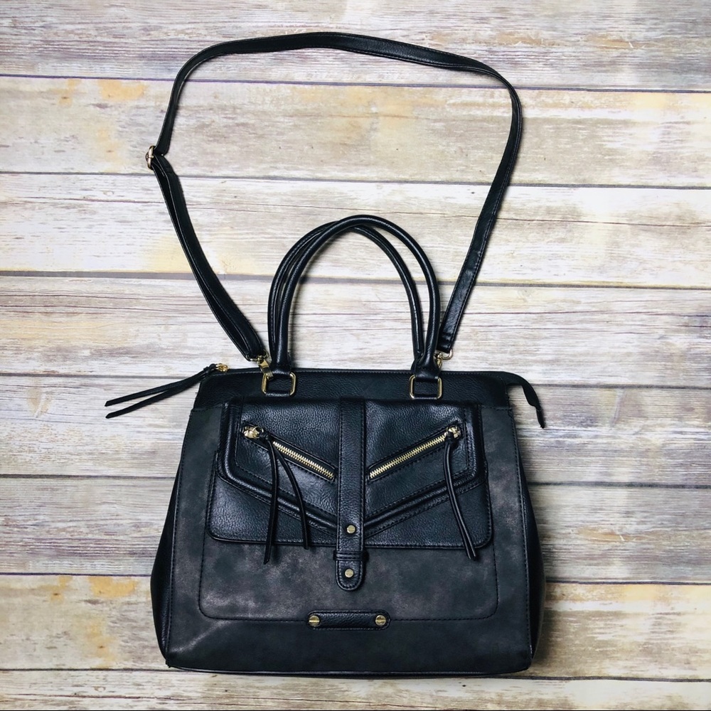 Black Purse Faux Leather Shoulder Tote Long Strap